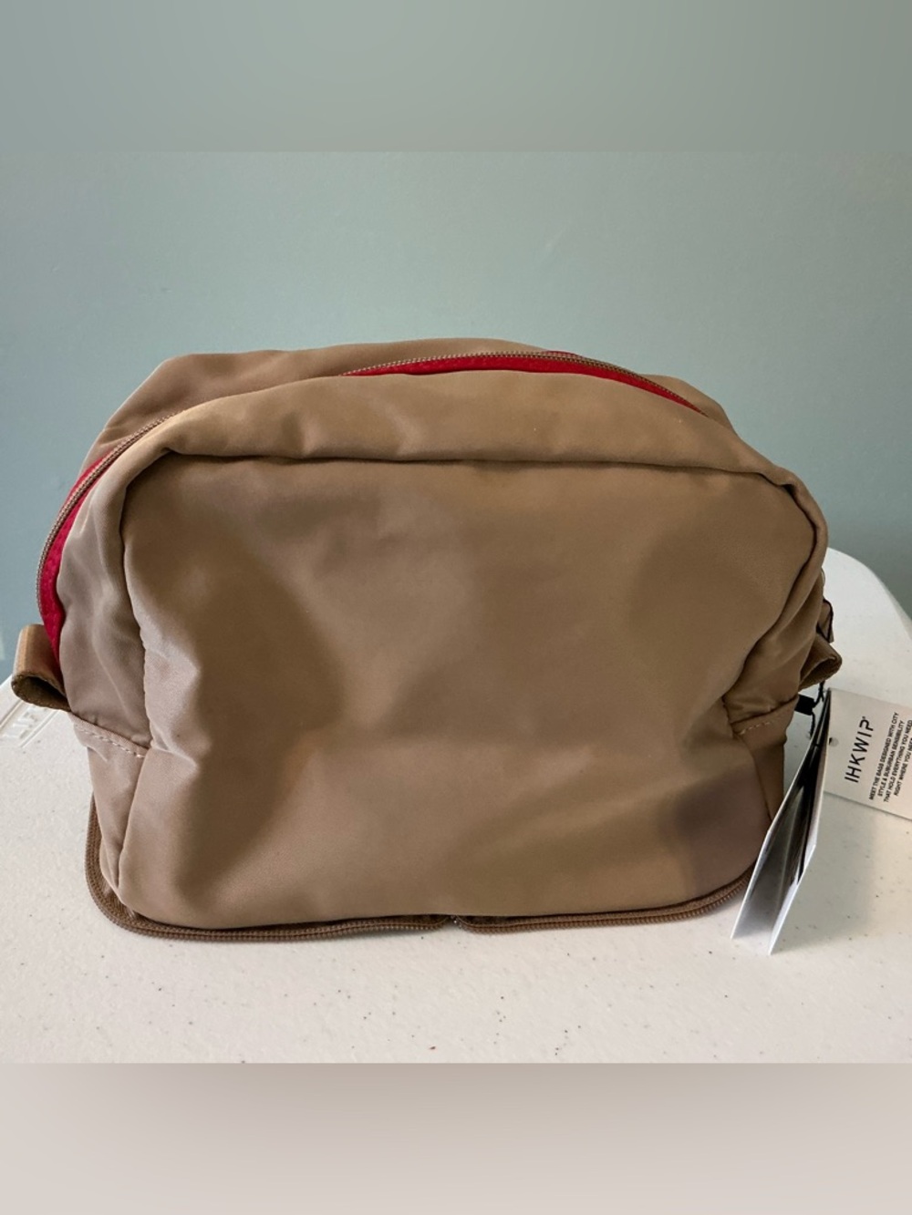 HKWIP XL Packable Pouch Foldable Cosmetic Travel Organizer Bag Mocha/Red NWT